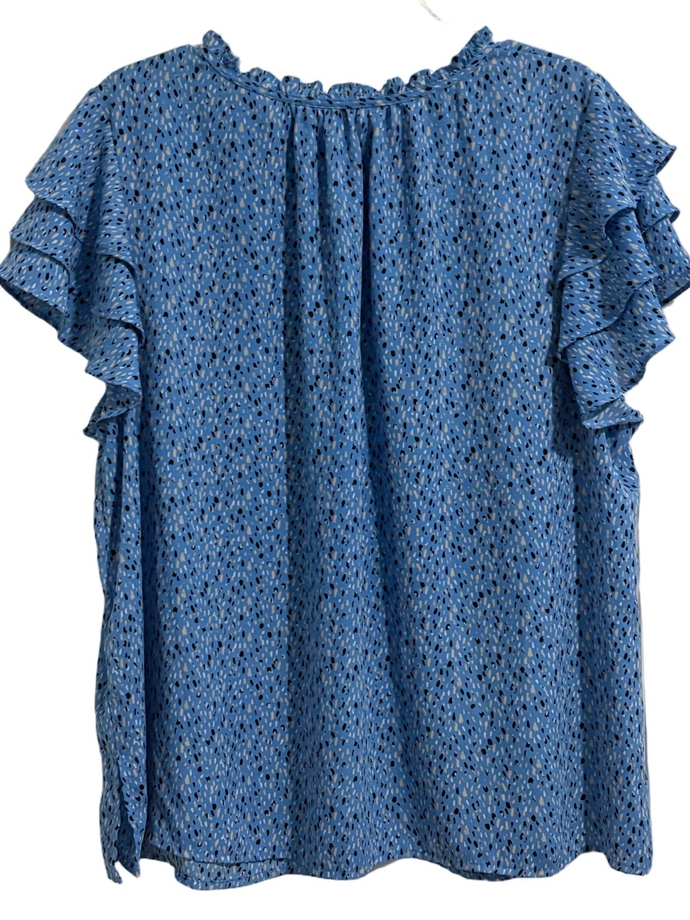 Liz Claiborne Blue Printed Ruffle Sleeve Blouse - Picture 2 of 4
